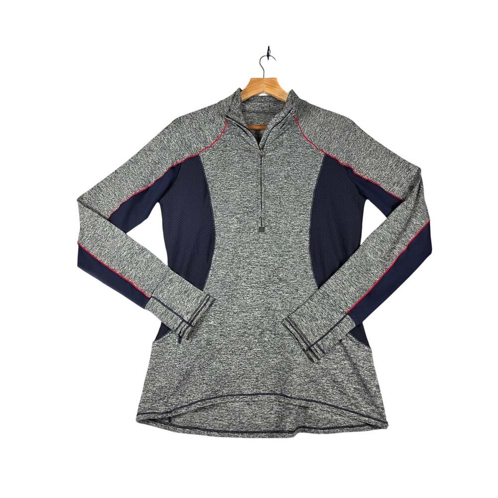 Athleta Running Wild Gray Black Half Zip Pullover Top